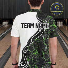 Load image into Gallery viewer, Custom Black And Green Flame Bowling Team Shirts, Bowling League Shirt Men Bowling Jersey IPHW10547