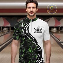 Load image into Gallery viewer, Custom Black And Green Flame Bowling Team Shirts, Bowling League Shirt Men Bowling Jersey IPHW10547