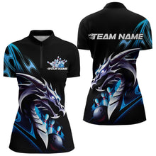 Load image into Gallery viewer, Custom Black And Blue Flame Dragon Bowling Women Quarter-Zip Shirts, Bowling League Shirt IPHW8702