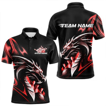 Load image into Gallery viewer, Custom Black And Red Flame Dragon Bowling Polo Shirts For Men, Dragon Bowling League Shirt IPHW8703