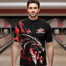 Load image into Gallery viewer, Custom Black And Red Flame Dragon Bowling Quarter-Zip Shirts For Men, Dragon Bowling League Shirt IPHW8703
