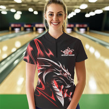 Load image into Gallery viewer, Custom Black And Red Flame Dragon Bowling Women Quarter-Zip Shirts , Bowling League Shirt IPHW8703