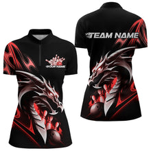 Load image into Gallery viewer, Custom Black And Red Flame Dragon Bowling Women Quarter-Zip Shirts , Bowling League Shirt IPHW8703