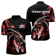 Load image into Gallery viewer, Custom Black And Red Flame Dragon Bowling Quarter-Zip Shirts For Men, Dragon Bowling League Shirt IPHW8703