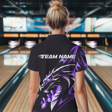 Load image into Gallery viewer, Custom Black And Purple Flame Dragon Bowling Womens Polo Shirt, Dragon Bowling League Shirt IPHW8704