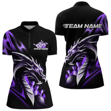 Load image into Gallery viewer, Custom Black And Purple Flame Dragon Bowling Women Quarter-Zip Shirts, Bowling League Shirt IPHW8704