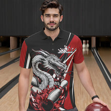 Load image into Gallery viewer, Custom Black And Red Flame Dragon Bowling Jerseys, Dragon Men Bowling Team Polo Shirts IPHW8710