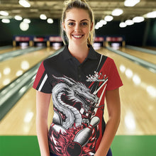 Load image into Gallery viewer, Custom Black And Red Flame Dragon Bowling Jerseys, Dragon Women Bowling Team Polo Shirts IPHW8710