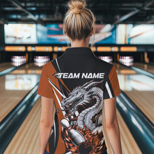Load image into Gallery viewer, Custom Black And Orange Flame Dragon Bowling Jerseys Women Bowling Team Quarter-Zip Shirts IPHW8711