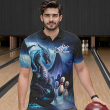 Load image into Gallery viewer, Custom Blue Thunder Lightning Dragon Bowling Polo Shirts For Men, Bowling Team Uniform IPHW8950
