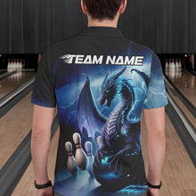 Load image into Gallery viewer, Custom Blue Thunder Lightning Dragon Bowling Polo Shirts For Men, Bowling Team Uniform IPHW8950