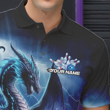 Load image into Gallery viewer, Custom Blue Thunder Lightning Dragon Bowling Polo Shirts For Men, Bowling Team Uniform IPHW8950