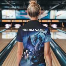 Load image into Gallery viewer, Custom Blue Thunder Lightning Dragon Bowling Polo Shirts For Women, Bowling Team Uniform IPHW8950