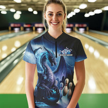 Load image into Gallery viewer, Custom Blue Thunder Lightning Dragon Bowling Women Quarter-Zip Shirts, Bowling Team Uniform IPHW8950