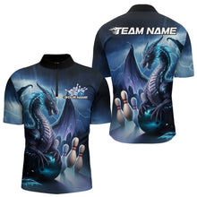 Load image into Gallery viewer, Custom Blue Thunder Lightning Dragon Bowling Quarter-Zip Shirts For Men, Bowling Team Uniform IPHW8950
