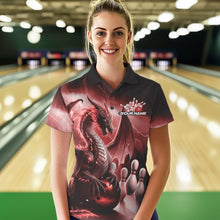 Load image into Gallery viewer, Custom Red Thunder Lightning Dragon Bowling Polo Shirts For Women, Bowling Team Uniform IPHW8952