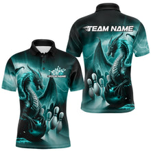 Load image into Gallery viewer, Custom Turquoise Blue Thunder Lightning Dragon Bowling Polo Shirts For Men, Team Uniform IPHW8953