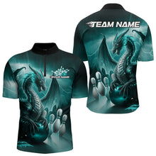 Load image into Gallery viewer, Custom Turquoise Blue Thunder Lightning Dragon Bowling Quarter-Zip Shirts For Men, Team Uniform IPHW8953