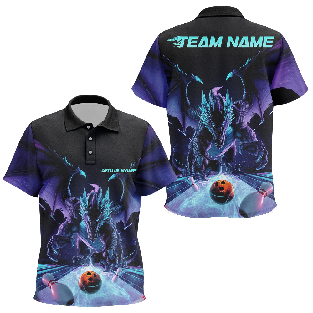 Custom Blue And Purple Dragon Bowling Jerseys, Dragon Bowling Team Polo Shirts For Kid IPHW8954