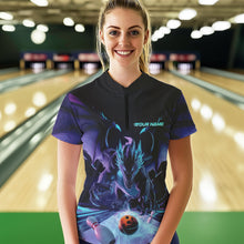 Load image into Gallery viewer, Custom Blue And Purple Dragon Bowling Jerseys, Dragon Bowling Team Women Quarter-Zip Shirts IPHW8954