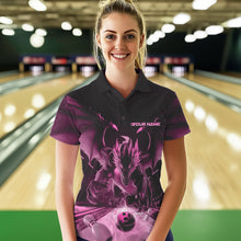 Load image into Gallery viewer, Custom Black And Pink Dragon Bowling Jerseys, Dragon Bowling Team Polo Shirts For Women IPHW8956