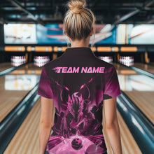 Load image into Gallery viewer, Custom Black And Pink Dragon Bowling Jerseys, Dragon Bowling Team Polo Shirts For Women IPHW8956