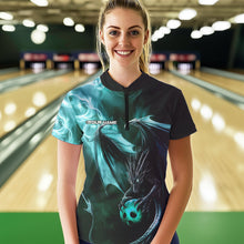 Load image into Gallery viewer, Custom Black And Blue Flame Dragon Bowling Women Quarter-Zip Shirt, Bowling Jerseys IPHW8964