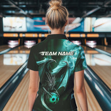 Load image into Gallery viewer, Custom Black And Blue Flame Dragon Bowling Women Quarter-Zip Shirt, Bowling Jerseys IPHW8964