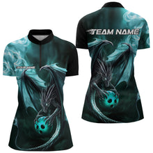 Load image into Gallery viewer, Custom Black And Blue Flame Dragon Bowling Women Quarter-Zip Shirt, Bowling Jerseys IPHW8964
