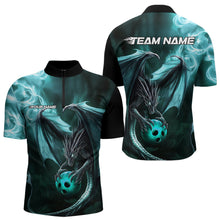 Load image into Gallery viewer, Custom Black And Blue Flame Dragon Bowling Quarter-Zip Shirts For Men, Dragon Bowling Jerseys IPHW8964