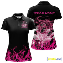 Load image into Gallery viewer, Custom Pink Skull Smoke Bowling Team Women Polo Shirts, Halloween Bowling Outfit IPHW9772