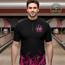 Load image into Gallery viewer, Custom Pink Skull Smoke Bowling Team Men Quarter-Zip Shirts, Halloween Bowling Outfit IPHW9772