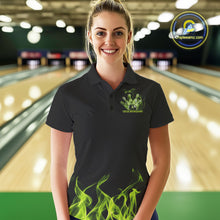 Load image into Gallery viewer, Custom Green Skull Smoke Bowling Team Women Polo Shirts, Halloween Bowling Outfit IPHW9773