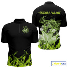 Load image into Gallery viewer, Custom Green Skull Smoke Bowling Team Men Quarter-Zip Shirts, Halloween Bowling Outfit IPHW9773