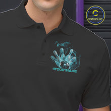 Load image into Gallery viewer, Custom Turquoise Blue Skull Smoke Bowling Team Men Polo Shirts, Halloween Bowling Outfit IPHW9774