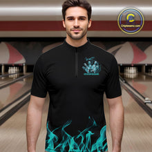 Load image into Gallery viewer, Custom Turquoise Blue Skull Smoke Bowling Team Men Quarter-Zip Shirts, Halloween Bowling Outfit IPHW9774