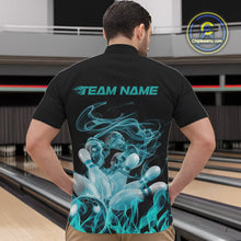 Load image into Gallery viewer, Custom Turquoise Blue Skull Smoke Bowling Team Men Quarter-Zip Shirts, Halloween Bowling Outfit IPHW9774