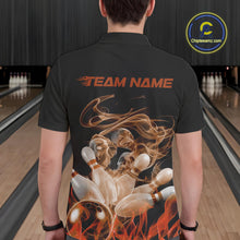 Load image into Gallery viewer, Custom Orange Skull Smoke Bowling Team Men Polo Shirts, Halloween Bowling Outfit IPHW9775