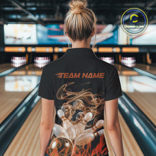 Load image into Gallery viewer, Custom Orange Skull Smoke Bowling Team Women Polo Shirts, Halloween Bowling Outfit IPHW9775