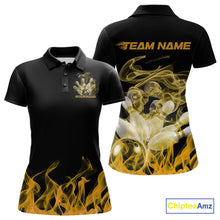 Load image into Gallery viewer, Custom Yellow Skull Smoke Bowling Team Women Polo Shirts, Halloween Bowling Outfit IPHW9776