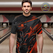 Load image into Gallery viewer, Custom Black And Orange Flame Bowling Team Men Quarter-Zip Shirts, Fire Bowling Jerseys IPHW9780