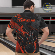 Load image into Gallery viewer, Custom Black And Orange Flame Bowling Team Men Quarter-Zip Shirts, Fire Bowling Jerseys IPHW9780