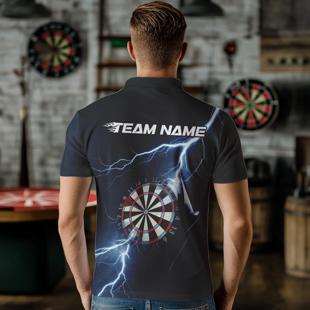 Blue Thunder Lightning Dartboard Custom Dart Polo Shirts For Men, Dart Team League Shirt IPHW8486