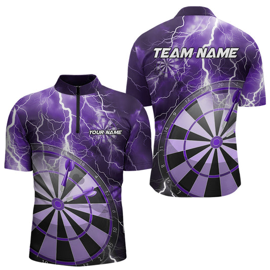 Custom Purple Thunder Lightning Dartboard Dart Quarter-Zip Shirt For Men, Dart Tournament Team Shirt IPHW8490
