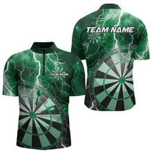 Load image into Gallery viewer, Custom Green Thunder Lightning Dartboard Dart Quarter-Zip Shirts For Men, Dart Tournament Team Shirt IPHW8491