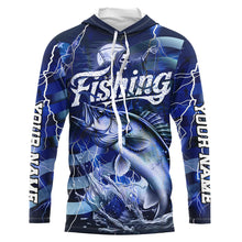 Load image into Gallery viewer, Blue Lightning American Flag Custom Walleye Fishing Long Sleeve Shirts, Fish Reaper Fishing Jerseys IPHW6685