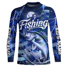 Load image into Gallery viewer, Blue Lightning American Flag Custom Walleye Fishing Long Sleeve Shirts, Fish Reaper Fishing Jerseys IPHW6685