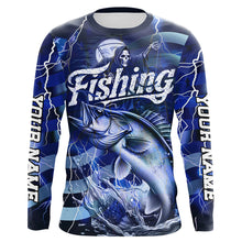 Load image into Gallery viewer, Blue Lightning American Flag Custom Walleye Fishing Long Sleeve Shirts, Fish Reaper Fishing Jerseys IPHW6685