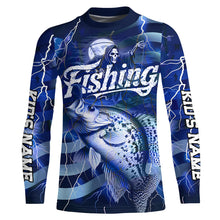 Load image into Gallery viewer, Blue Lightning American Flag Custom Crappie Fishing Long Sleeve Shirts, Fish Reaper Fishing Jerseys IPHW6687