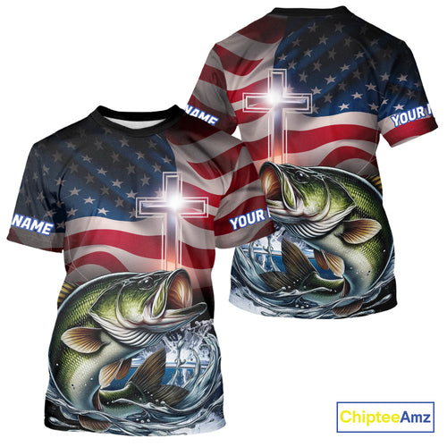 Custom Patrotic Largemouth Bass Fishing T-Shirts, Faith Bass Fishing T-Shirt IPHW9204